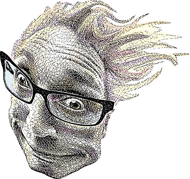 Windblown Face Etching illustration of windblown face with funny expression. Suggests anxiety, a stoner, or getting stoned. Line art and color on separate layers for easy editing. distorted face stock illustrations