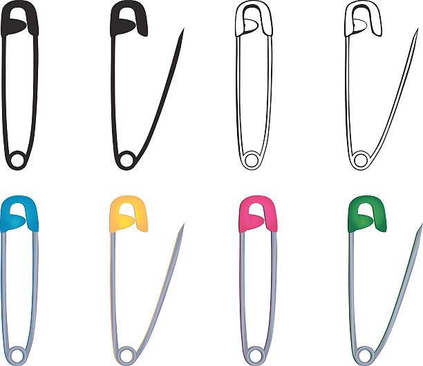 안전 핀 - safety pin closed open isolated stock illustrations