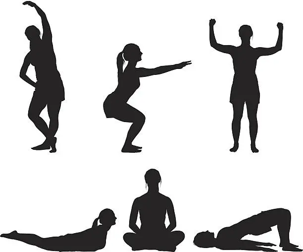 Vector illustration of Fitness girl doing yoga silhouette