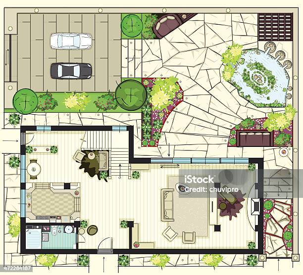 Plano De Casa - Arte vetorial de stock e mais imagens de Plano - Documento - Plano - Documento, Horta, Paisagem - Cena Não Urbana