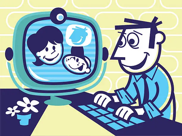 Vector illustration of family video conference call