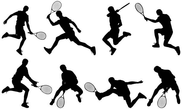 ilustraciones, imágenes clip art, dibujos animados e iconos de stock de jugadores de tenis de atletismo - amateur tennis