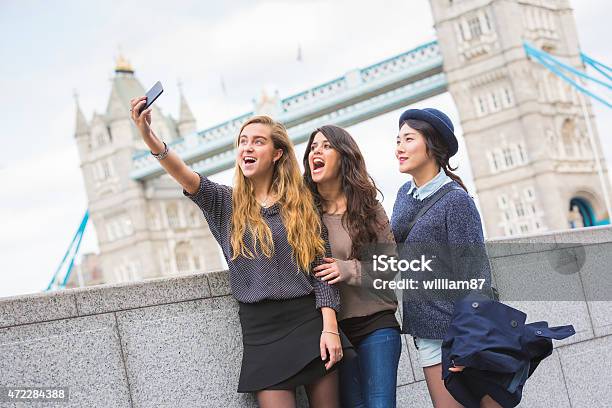 Multiracial Group Of Girls Taking A Selfie In London Stock Photo - Download Image Now