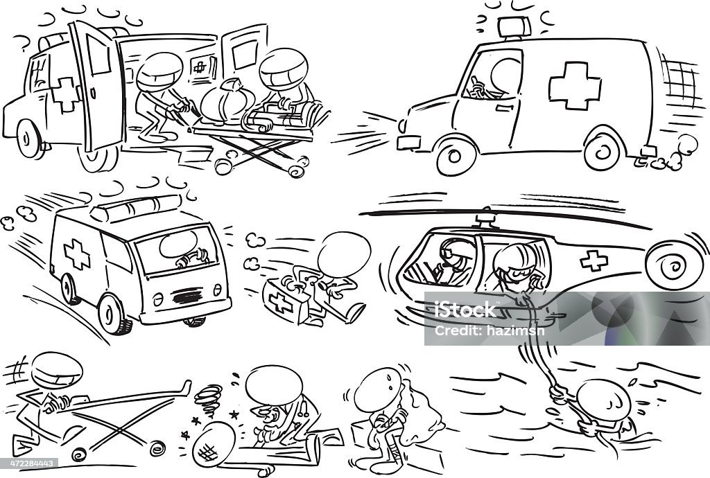 Faceless Rescue Characters Character drawn in pencil and ink, illustrated to be in vector format, separate layers easy to use, suitable for many cartoons and animation purpose.  Ambulance stock vector