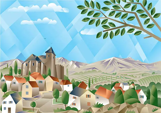 Vector illustration of Cubist countryside