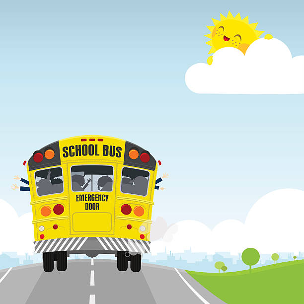 illustrazioni stock, clip art, cartoni animati e icone di tendenza di schoolbus. torna a scuola, felici i bambini illustrazione - field trip illustrations