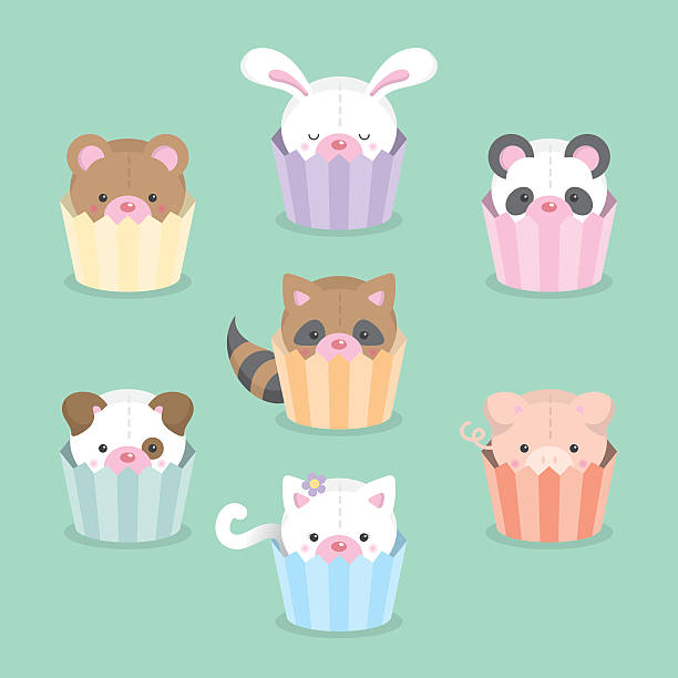 Cute cupcake critters animals vector art illustration