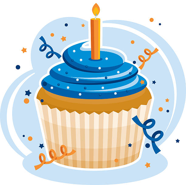 Birthday Cupcake Cupcake with candle. All colors are global. Not gradients used. cupcake candle stock illustrations