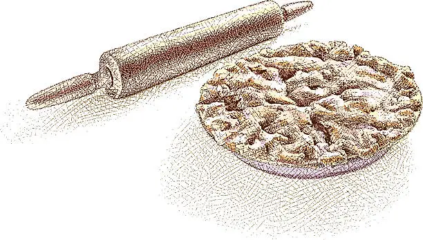 Vector illustration of Pie and Rolling Pin Etching