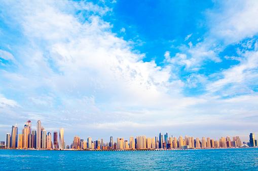 Dubai Marina Skyline from Palm Jumeriah. Shoot from istockalypse Dubai 2015.