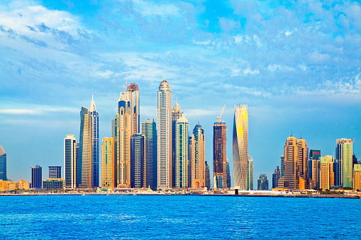 Dubai Marina Skyline from Palm Jumeriah. Shoot from istockalypse Dubai 2015.