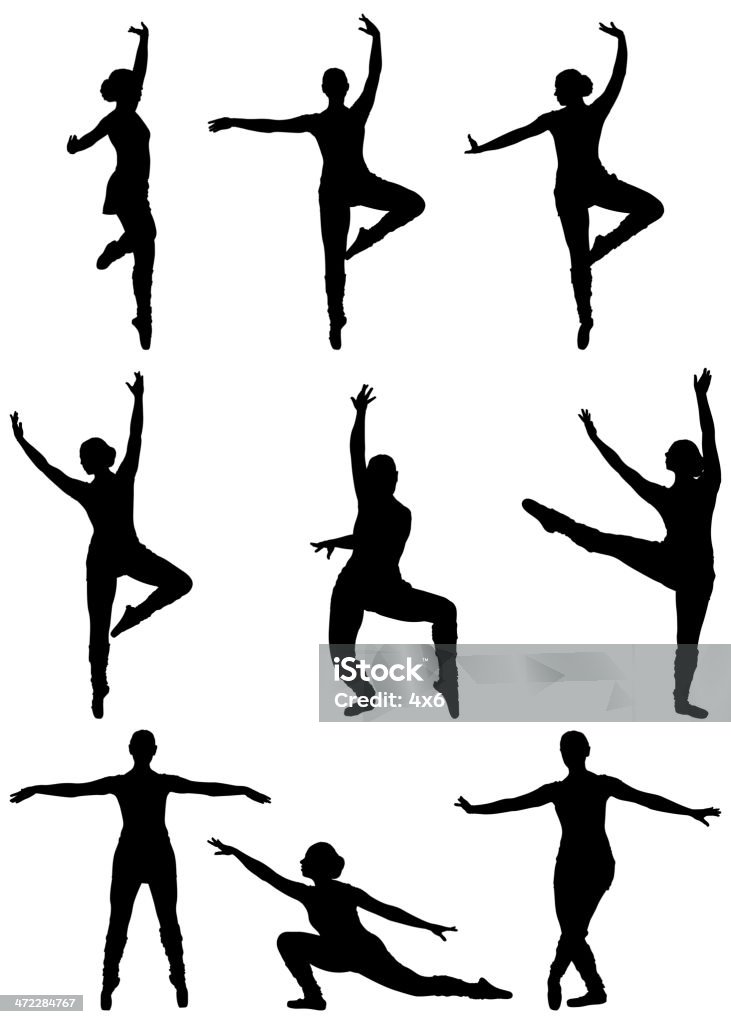 Professional ballerina practicing dance moves Professional ballerina practicing dance moveshttp://www.twodozendesign.info/i/1.png In Silhouette stock vector