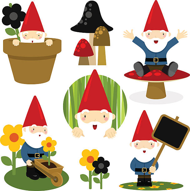 gnome mit. gärtnern niedlichen - zwerg stock-grafiken, -clipart, -cartoons und -symbole