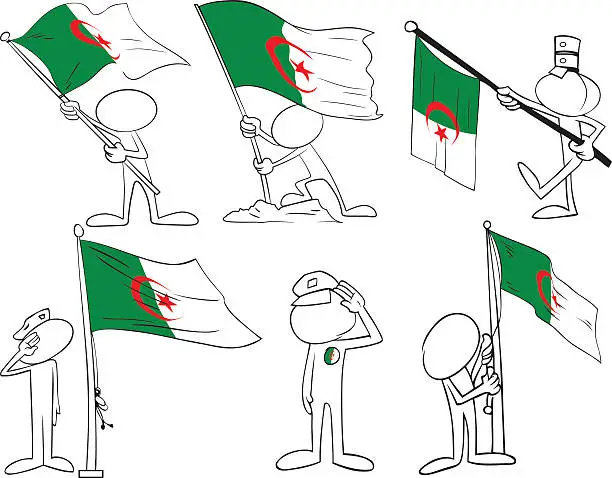Vector illustration of Faceless Characters with Algerian Flag