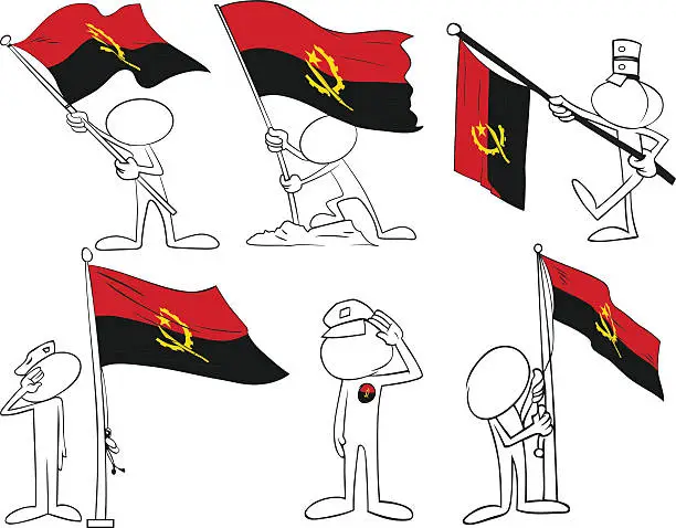 Vector illustration of Faceless Characters with Angola Flag