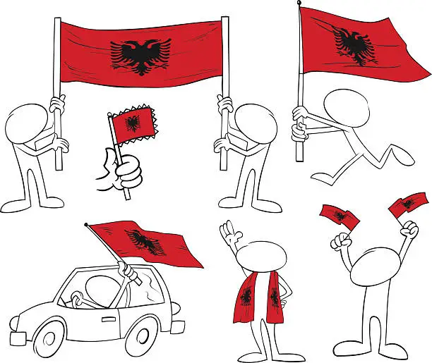 Vector illustration of Faceless Characters with Albanian Flag