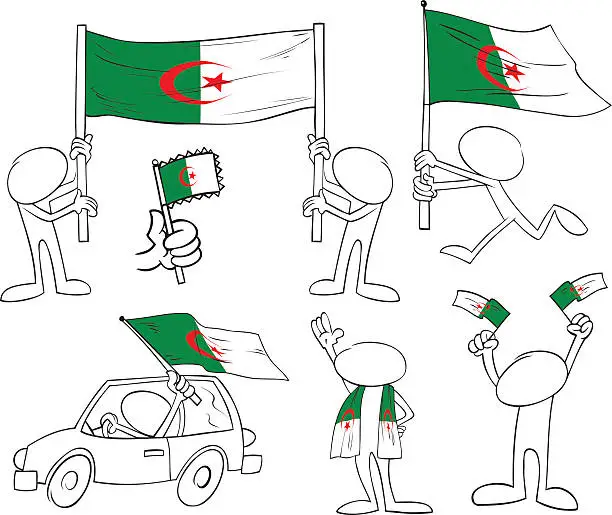 Vector illustration of Faceless Characters with Algerian Flag