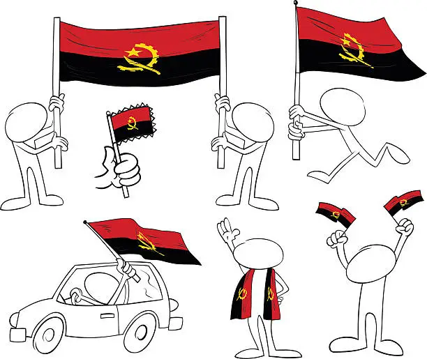 Vector illustration of Faceless Characters with Angola Flag