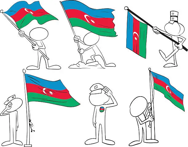 Vector illustration of Faceless Characters with Azerbaijan Flag