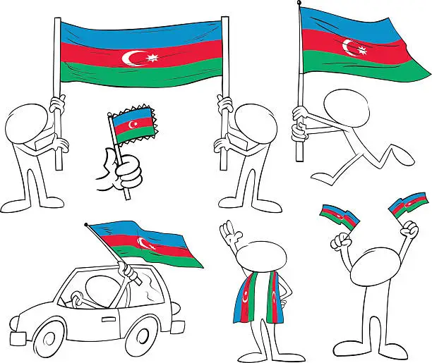Vector illustration of Faceless Characters with Azerbaijan Flag