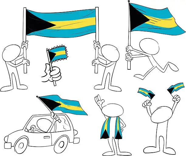 Vector illustration of Faceless Characters with The Bahamas Flag