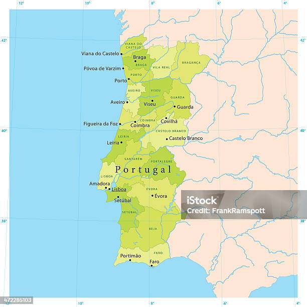 Portugal Vetor Mapa - Arte vetorial de stock e mais imagens de Portugal - Portugal, Mapa, Alentejo