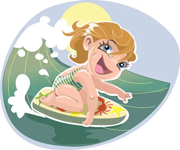 Vector illustration of surfing girl