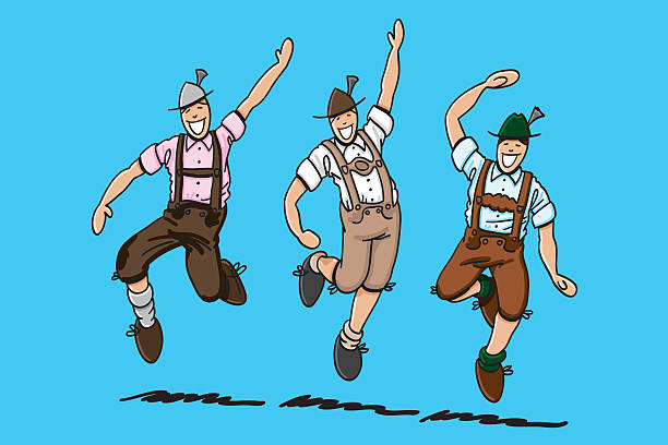 illustrations, cliparts, dessins animés et icônes de trois hommes de danse oktoberfest knickers en cuir - lederhosen oktoberfest beer dancing