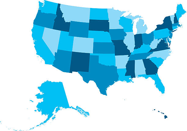 Highly detailed map of the USA - all states outlined Vector of highly detailed map of the United States of America with all states outlined - also a seperate outline of the country on a different layer. eastern usa stock illustrations