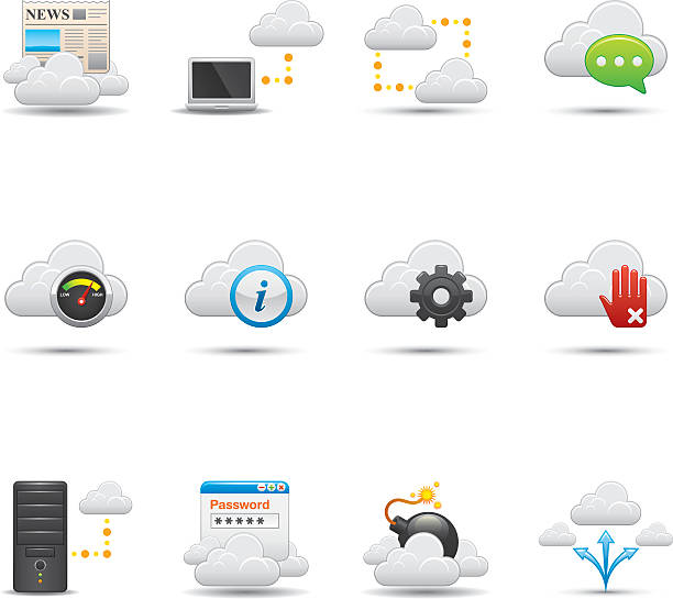 sieci w chmurze zestaw ikon-elegancka seria - cloud computing human hand cloud cloudscape stock illustrations