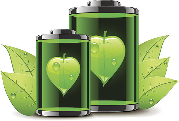 Bio batteries with leaves vector art illustration