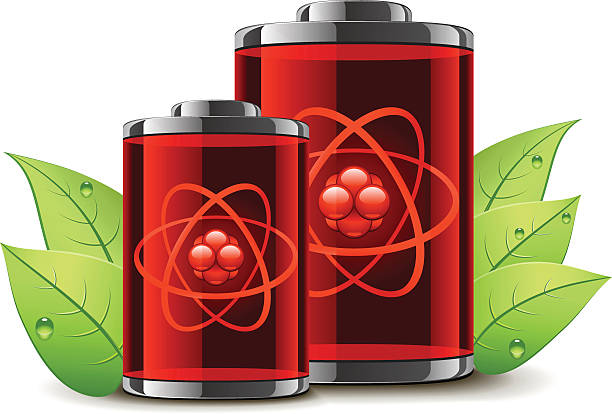 Atom batteries with leaves vector art illustration