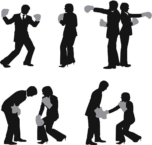бизнесмены, борьба - human groin boxing silhouette hitting stock illustrations