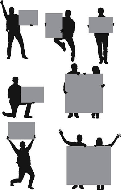 Casual people with placards Casual people with placardshttp://www.twodozendesign.info/i/1.png standing on one leg not exercising stock illustrations
