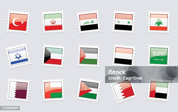Francobollo Postale Bandiere Medio Oriente - Immagini vettoriali stock e altre immagini di Bandiera della Giordania - Bandiera della Giordania, Arabia Saudita, Asia Occidentale