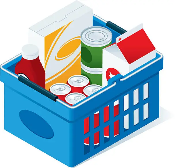 Vector illustration of Shopping Basket With Groceries