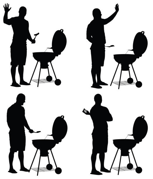 Man preparing food Man preparing foodhttp://www.twodozendesign.info/i/1.png chef silhouettes stock illustrations
