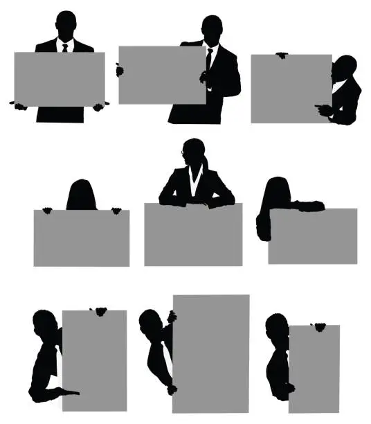 Vector illustration of Business executives holding placards