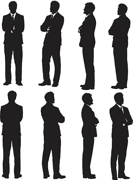 사업가 입석, 팔짱 낌 - men inside of suit silhouette stock illustrations