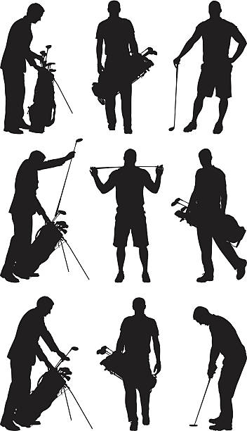 Multiple image of a man playing golf Multiple image of a man playing golfhttp://www.twodozendesign.info/i/1.png golf silhouettes stock illustrations