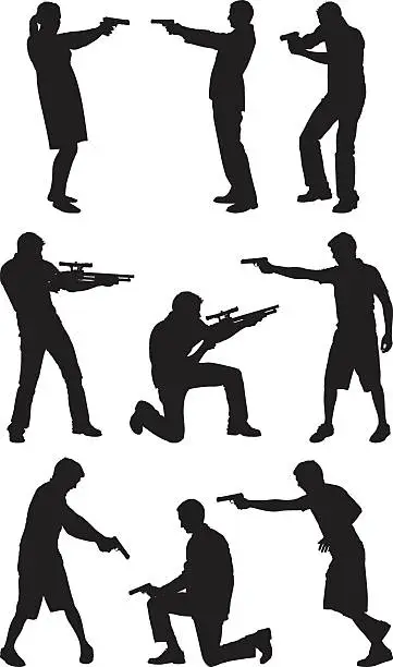 Vector illustration of People pointing with firearms