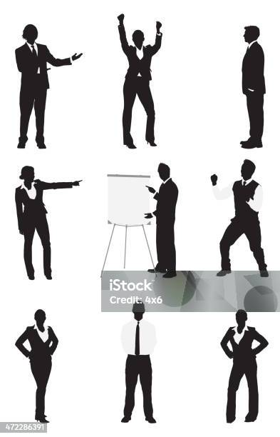 Business Executives In Different Poses Stock Illustration - Download Image Now - Achievement, Adult, Adults Only