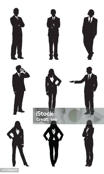 Business Executives Standing In Different Poses Stock Illustration - Download Image Now - In Silhouette, Men, Businesswoman