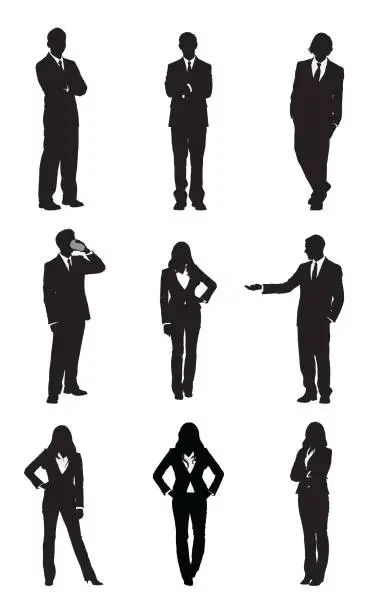 Vector illustration of Business executives standing in different poses