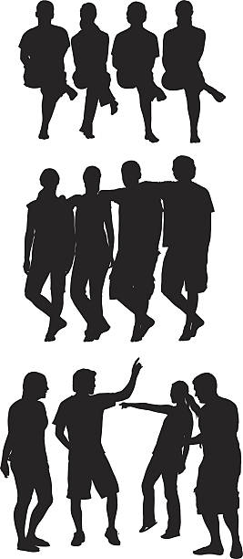 ilustrações, clipart, desenhos animados e ícones de grupo de amigos desfrutando juntos - couple full length embracing white background