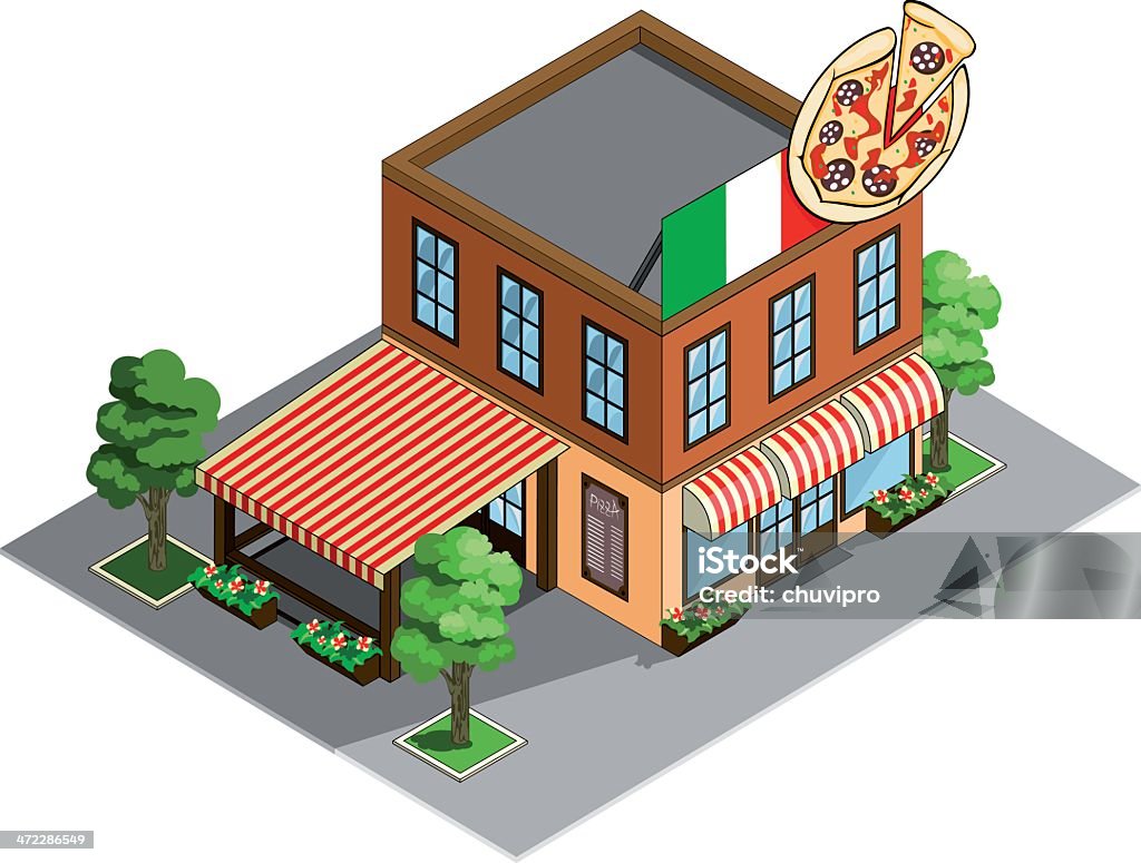 Pizzeria restaurant building Isometric Pizzeria restaurant building Isometric. Isometric Projection stock vector