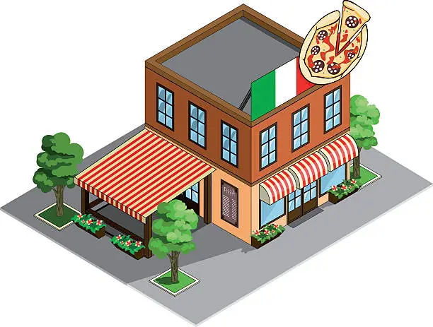 Vector illustration of Pizzeria restaurant building Isometric