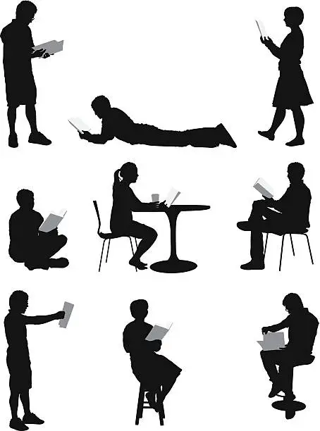 Vector illustration of Silhouette of people reading