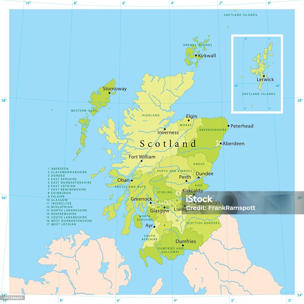 Vector de mapa de Escocia - arte vectorial de Mapa libre de derechos