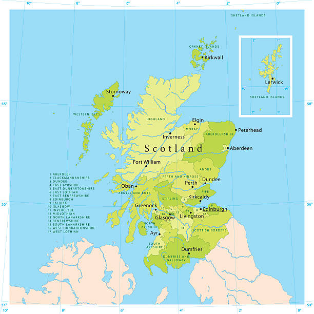 Scotland Vector Map Highly detailed vector map of Scotland. File was created on July 20, 2011. The colors in the .eps-file are ready for print (CMYK). Included files: EPS (v8) and Hi-Res JPG. orkney islands stock illustrations